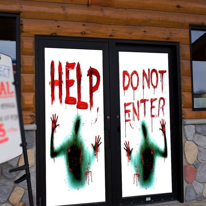 AFH1124 Halloween Wall Sti Kers Haunted House S Ene Layout Gl  Sti Kers S Ary HELP DONOT ENTER Window Wall Sti Kers-green