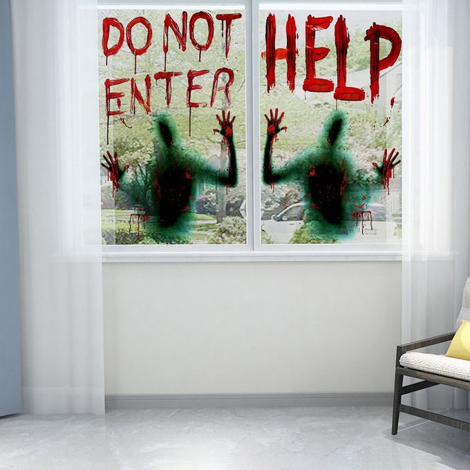 AFH1124 Halloween Wall Sti Kers Haunted House S Ene Layout Gl  Sti Kers S Ary HELP DONOT ENTER Window Wall Sti Kers-green