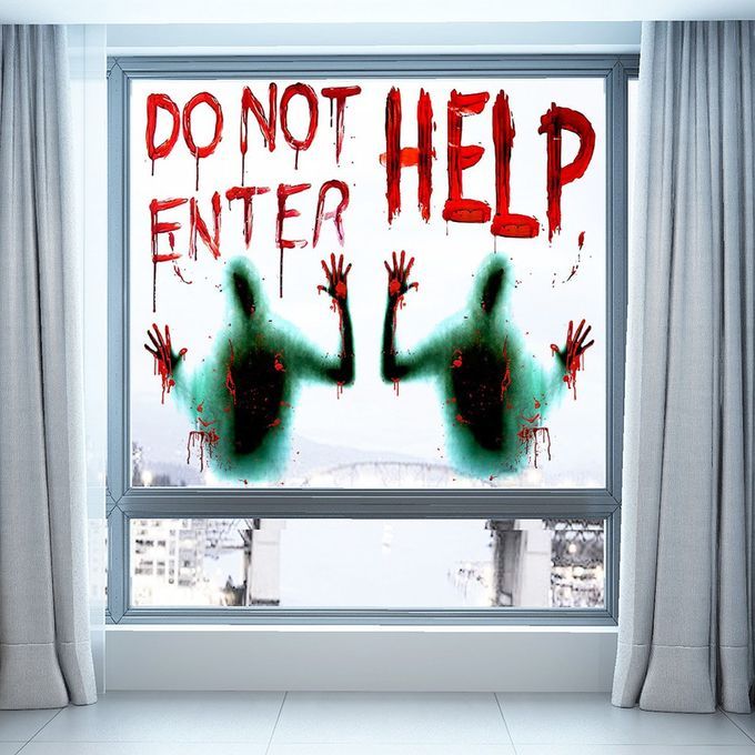 AFH1124 Halloween Wall Sti Kers Haunted House S Ene Layout Gl  Sti Kers S Ary HELP DONOT ENTER Window Wall Sti Kers-green