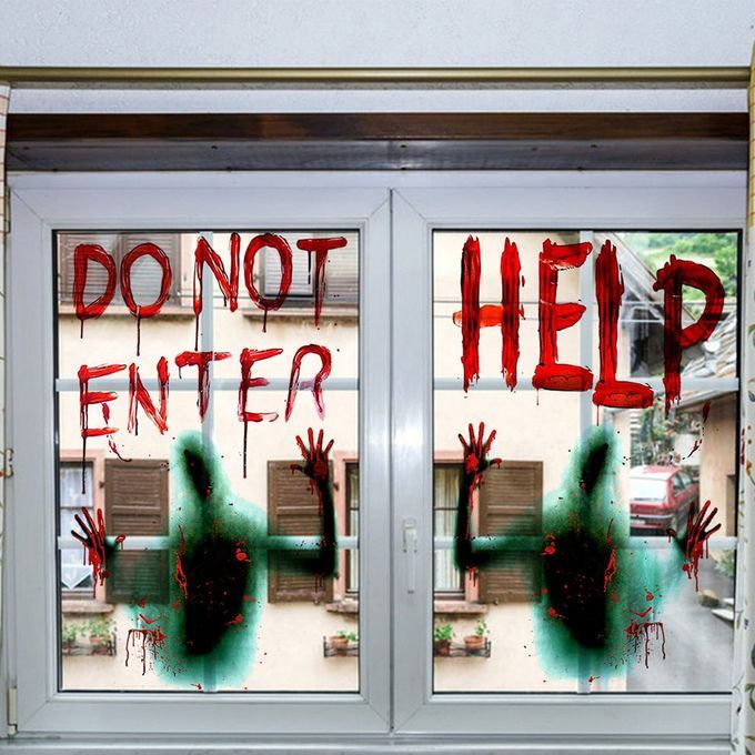 AFH1124 Halloween Wall Sti Kers Haunted House S Ene Layout Gl  Sti Kers S Ary HELP DONOT ENTER Window Wall Sti Kers-green