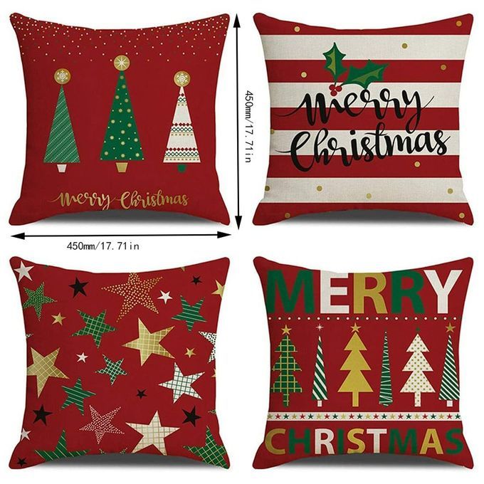 Hristmas Sofa Pillow  Ase Linen  Ute  Ushion  Over Pillow Ase 45*45 M Red-red-stripe