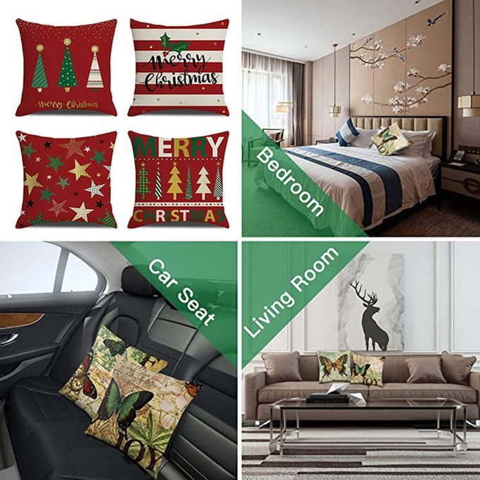 Hristmas Sofa Pillow  Ase Linen  Ute  Ushion  Over Pillow Ase 45*45 M Red-red-stripe