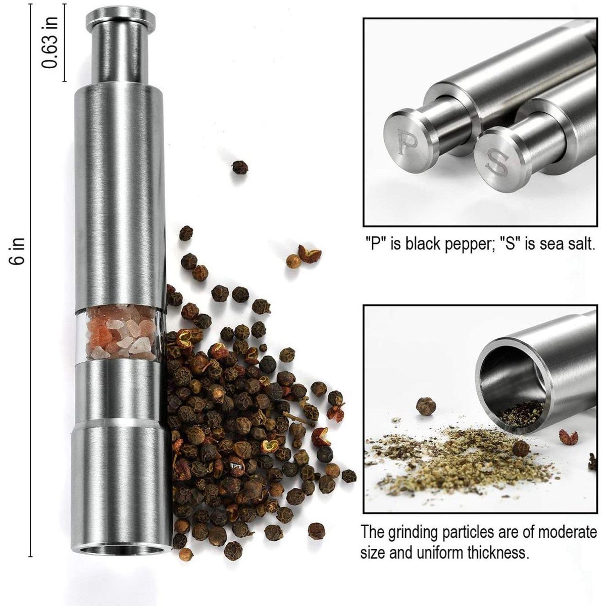 Salt and Pepper Grinder Set of 2, Pepper Mill Stainless
