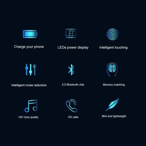 F9 Bluetooth Earbuds Fingerprint Touch 5.0 Earphones - 2000mah Powerbox