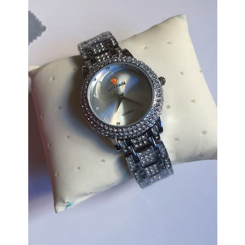 Iced Stones Silver Women's Bracelet Strap Wrist Watch