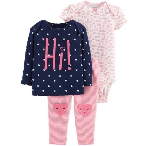 Baby Girls Hi Bodysuits And Matching Pant 3 Set-pink