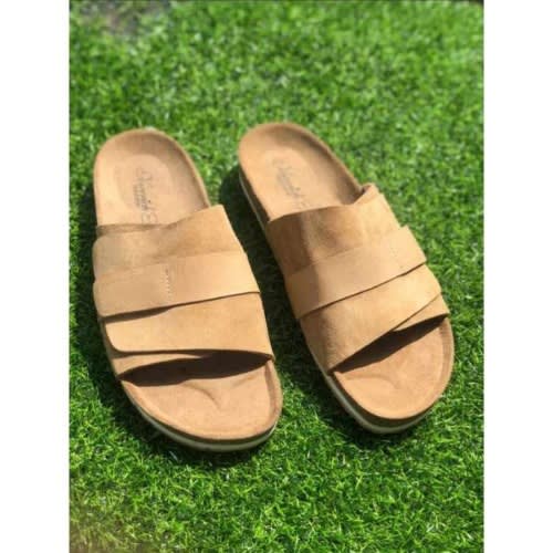 Suede Slides with Birkenstock Sole - Brown