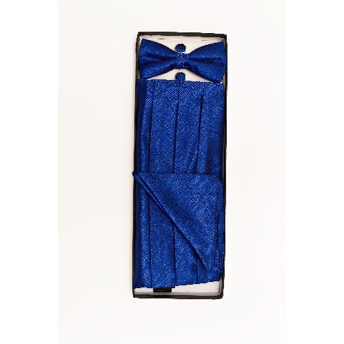 Patterned Cummerbund And Bowtie - Blue - MCB-771
