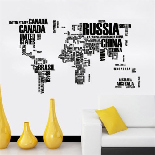Large World Map Wall Stickers Original Creative Letters Map Wall Art Bedroom Home Decor