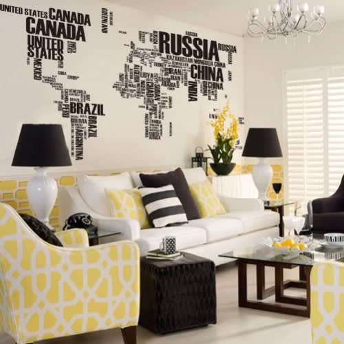 Large World Map Wall Stickers Original Creative Letters Map Wall Art Bedroom Home Decor