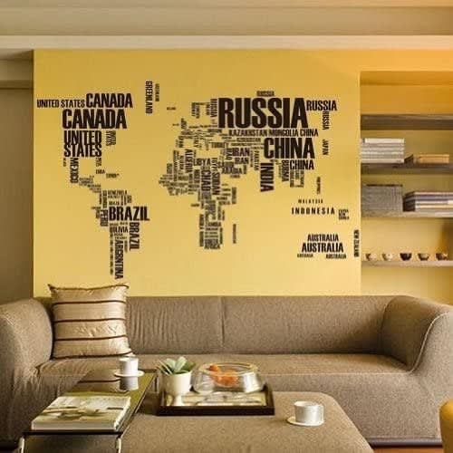 Large World Map Wall Stickers Original Creative Letters Map Wall Art Bedroom Home Decor