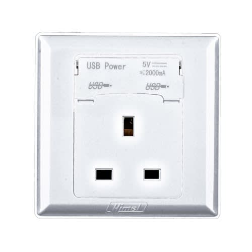 Himel Socket - Advanced Series - 13A - 250 V Ac - 1 Gang With 2 Usb 2.1 A || HWDA13USBM - Metallic
