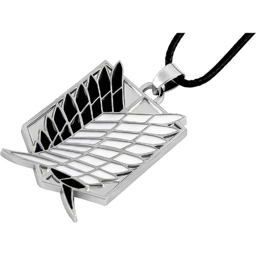 Unisex Titanium Wings Pendant Leather Necklace - Silver