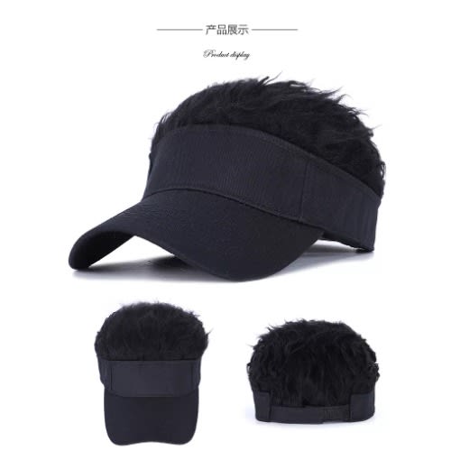 Baseball Cap With Wig - Unisex - Black