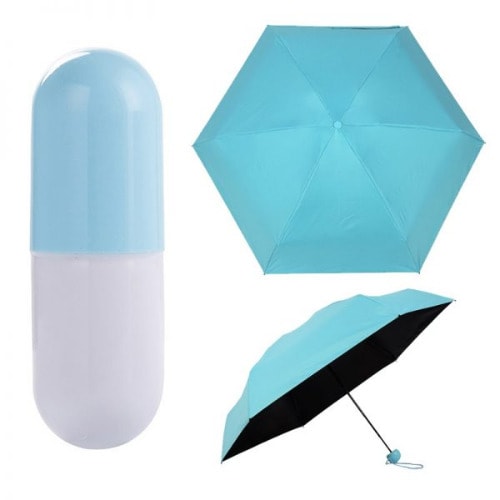 Anti-UV Folding Capsule Umbrella With Case - Blue