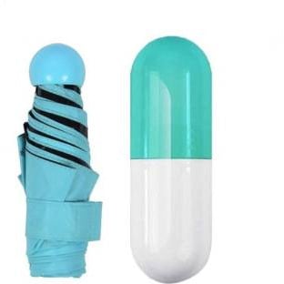 Anti-UV Folding Capsule Umbrella With Case - Blue