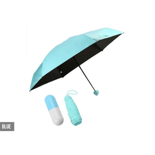 Anti-UV Folding Capsule Umbrella With Case - Blue