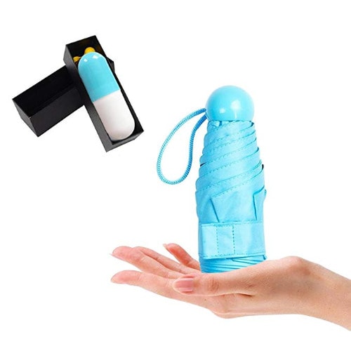 Anti-UV Folding Capsule Umbrella With Case - Blue