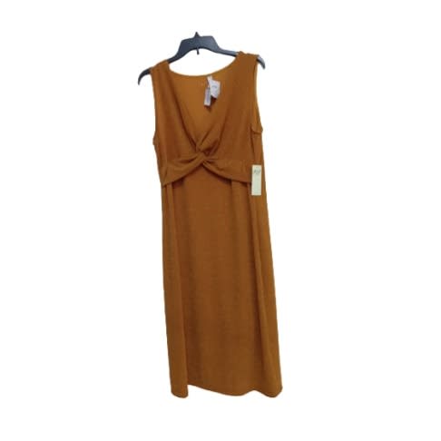 Glittering Fitted Sleeveless Dress With Saggy Cross Front - Dark Yellow