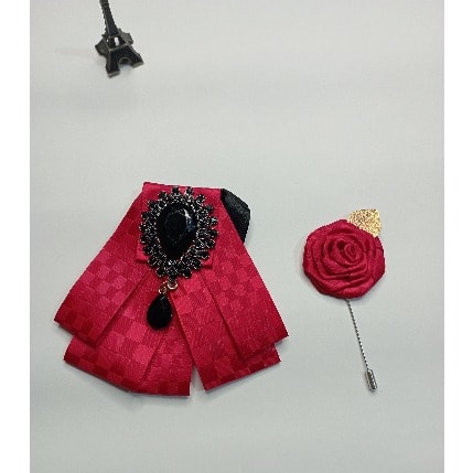 Men's Wedding Bow Tie With Brooch- Red