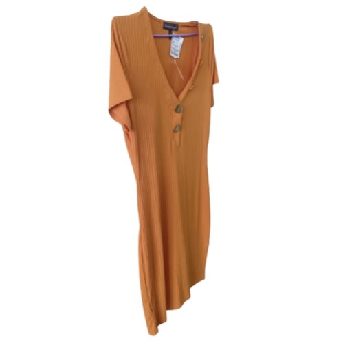 Lady's Midi Dress With Button Front - Mustard