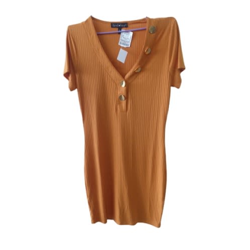 Lady's Midi Dress With Button Front - Mustard