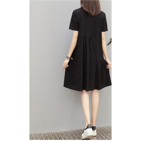 Pleat Shift Dress- Black