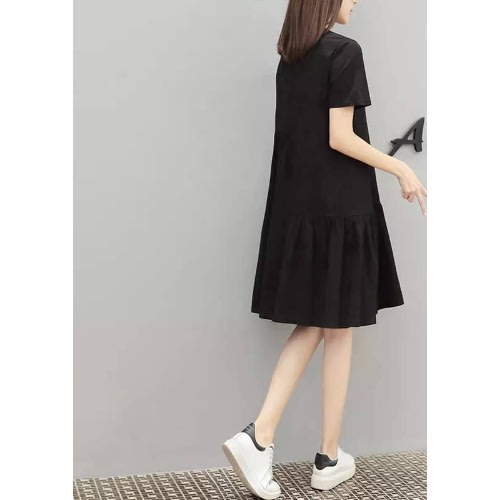 Pleat Shift Dress- Black