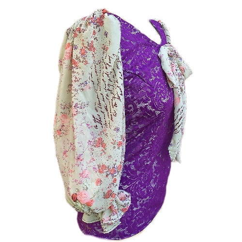 Female Lace Top - Purple Lace Blouse With Chiffon Bubble Sleeve