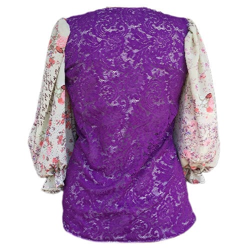 Female Lace Top - Purple Lace Blouse With Chiffon Bubble Sleeve