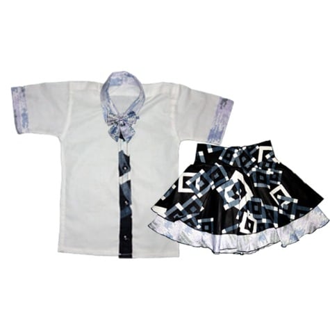 Short Sleeves Shirt, Full Flared Skirt & Bow Tie