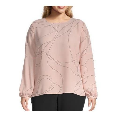 Button Long Sleeve Top- Pink Abstract