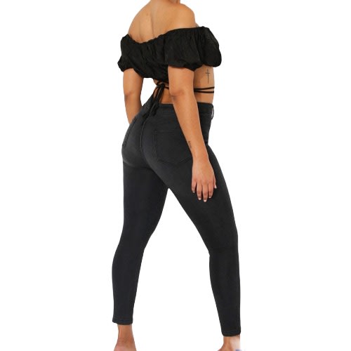 Women High Rise Skinny Jeans- Black