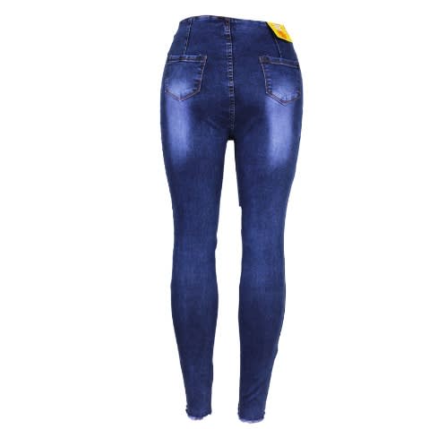 High Waist Button Denim Trouser- Blue