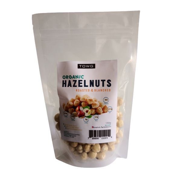 Organic Roasted & Blanched Whole Hazelnuts - 150g