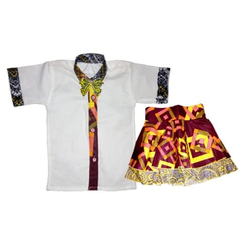 White Short Sleeves Shirt, Brown Full Flared Skirt With Bow Tie