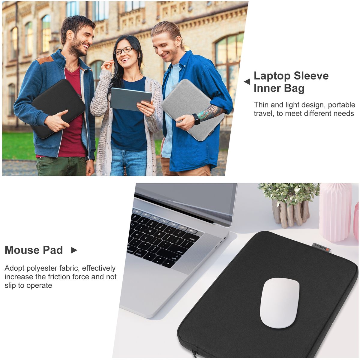 13 Inch Laptop Sleeve Briefcase Bag For 12.5-13.5 Inch Laptop(Black)