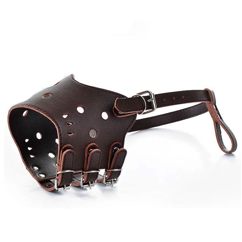 Adjustable Dog Muzzle Anti-Biting Puppy Pet Dog Mesh Mouth Guard Covers Soft PU Leather Dog Muzzles Mask For Biting And Barking-brown