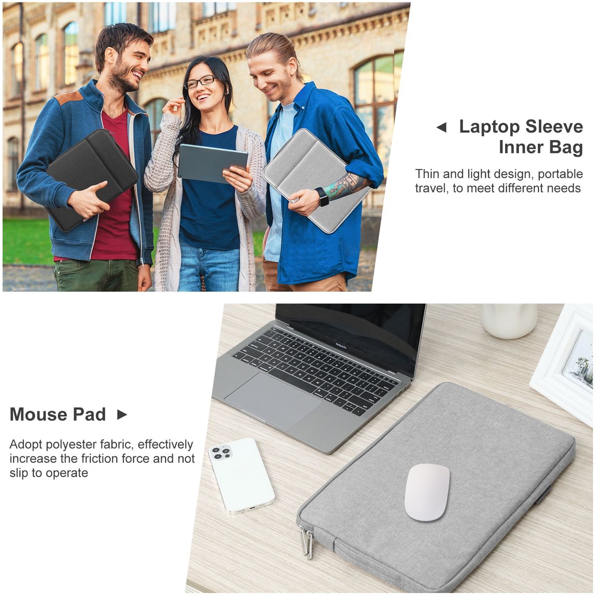 Laptop Sleeve Briefcase Bag With Handle For 14-15 Inch Laptop(Grey)