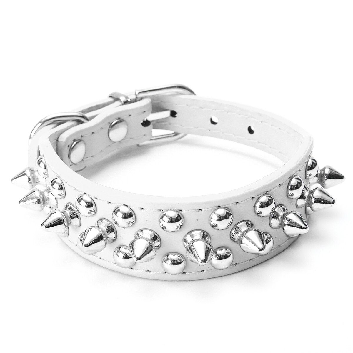 Harp Spiked Studded PU Leather Collar For Large Dog Pet Pitbull Mastiff Durable M White White