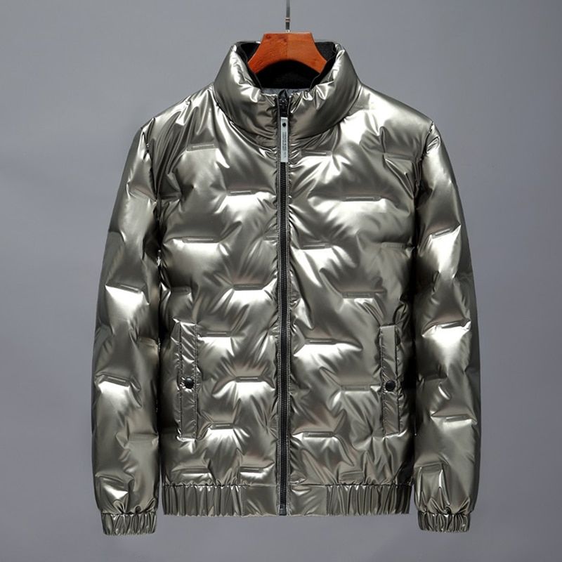 Duck Down Parkas Men Fashion Black Silver Gold Glossy Thick Winter Hooded