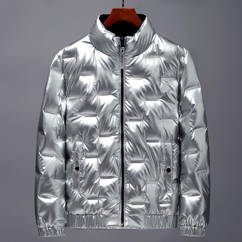 Duck Down Parkas Men Fashion Black Silver Gold Glossy Thick Winter Hooded