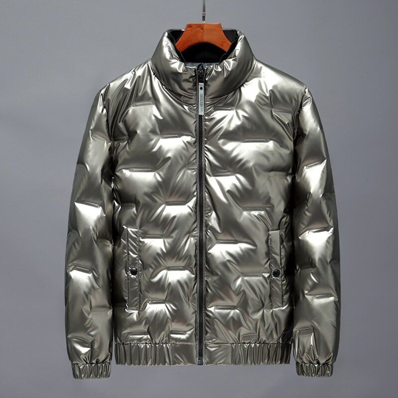 Duck Down Parkas Men Fashion Black Silver Gold Glossy Thick Winter Hooded
