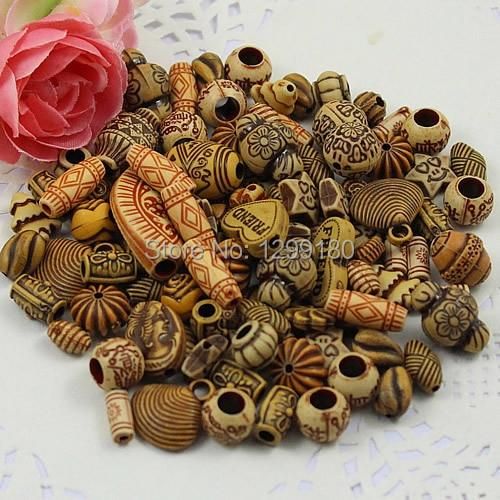 Onebeading Random Mixed style Imitation Wood Acrylic Beads Different Hole Size For Kids Necklace DIY Jeweley 8-25mm 100pcs