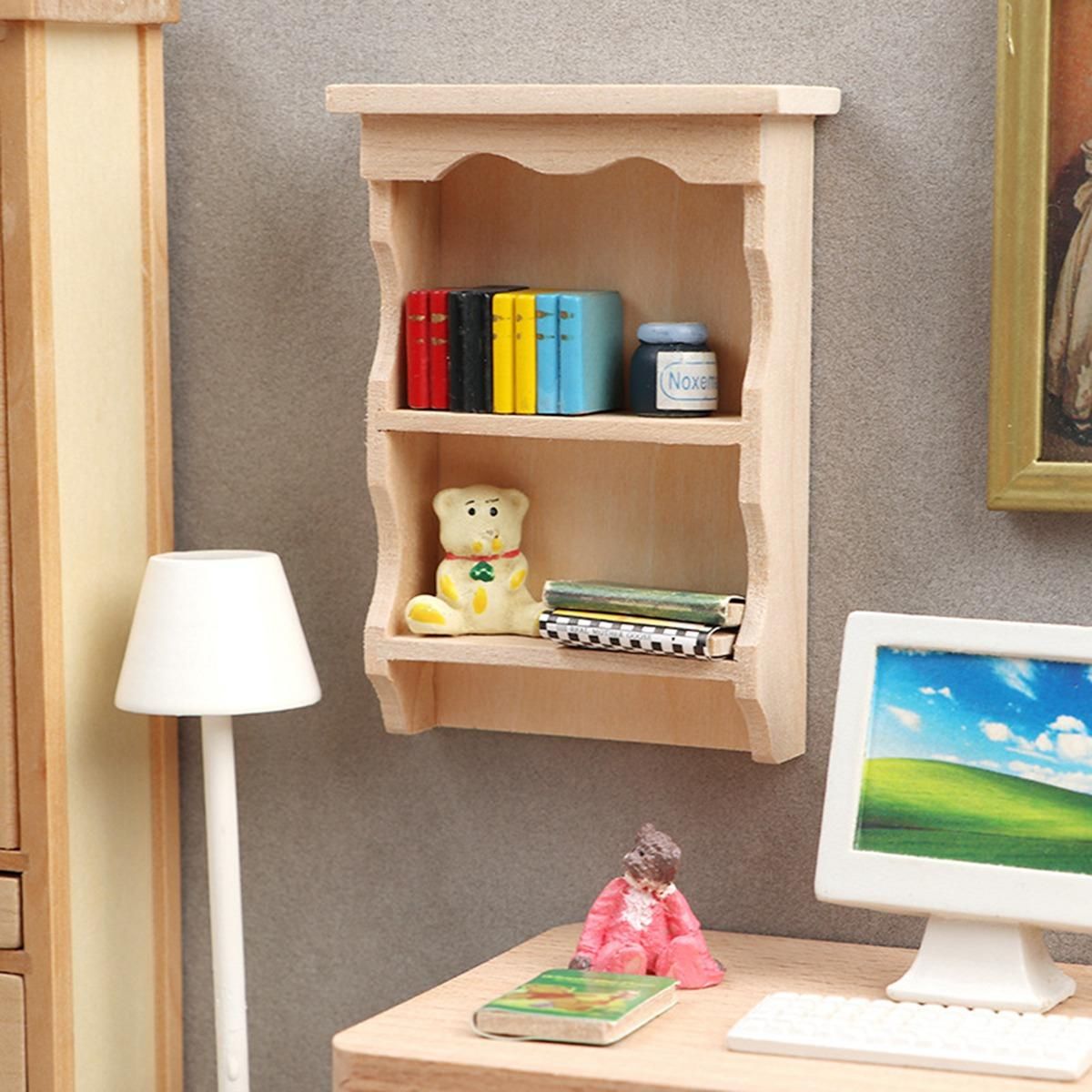 112 Miniature Furniture Wooden Cupboard Kitchen Wall Cabinet Hanging Cabinet Bookcase Decor Toy