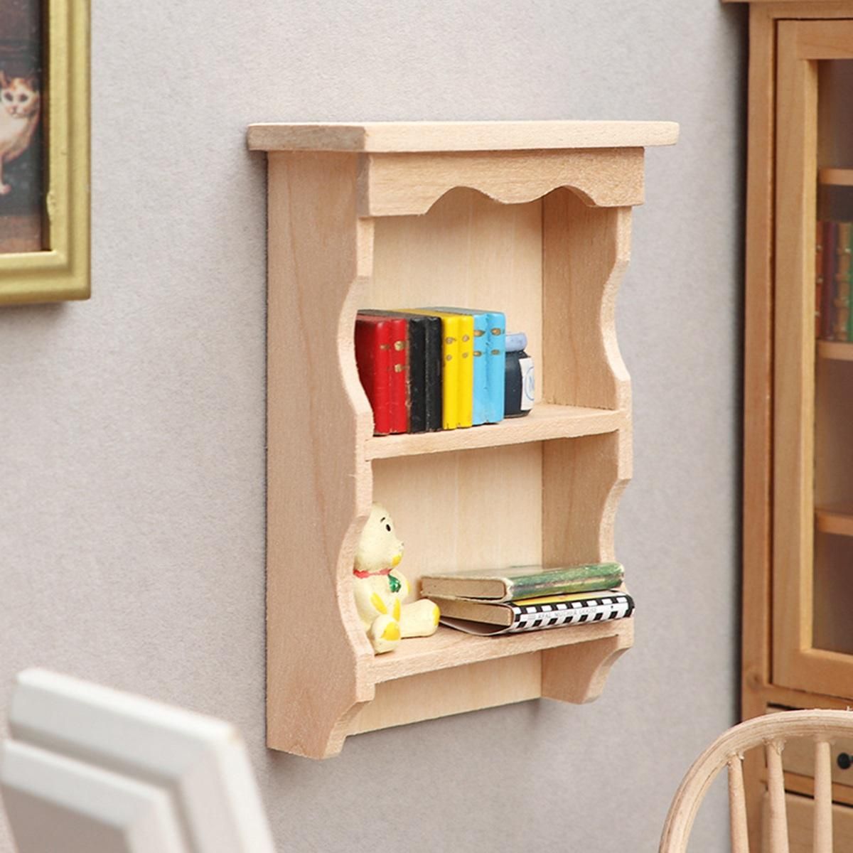112 Miniature Furniture Wooden Cupboard Kitchen Wall Cabinet Hanging Cabinet Bookcase Decor Toy