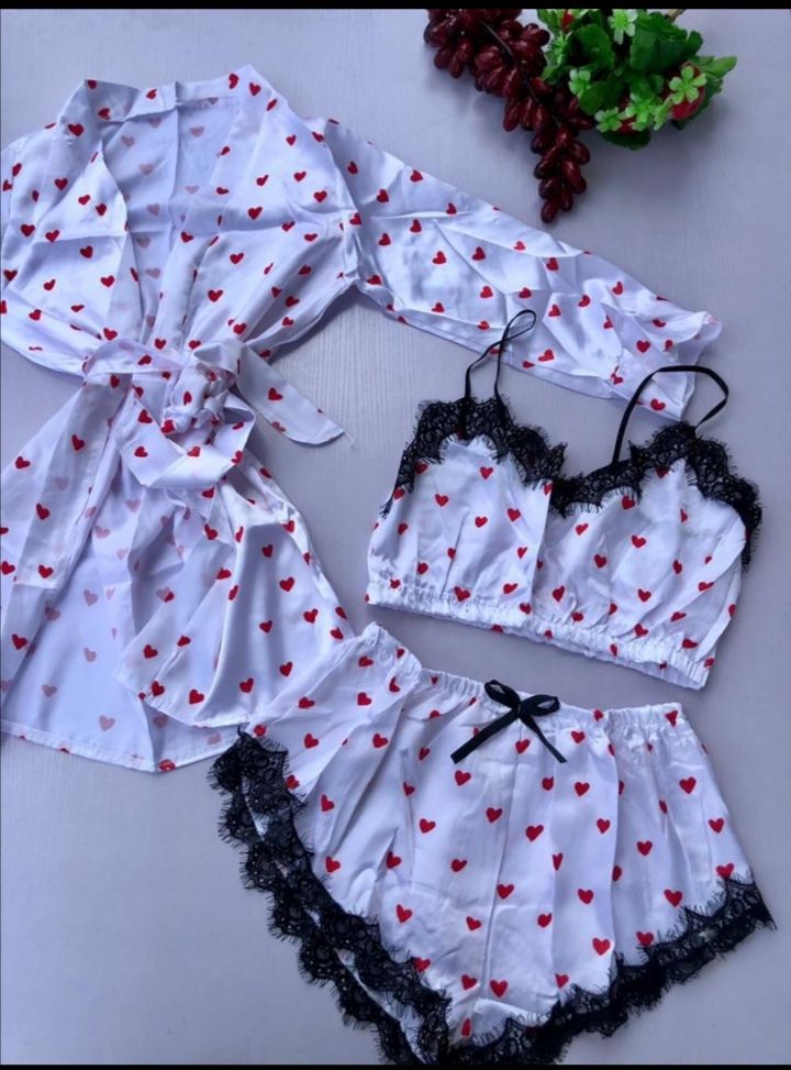 Women 3in1 Pyjamas/Lounge Wear (top, Short & Robe)