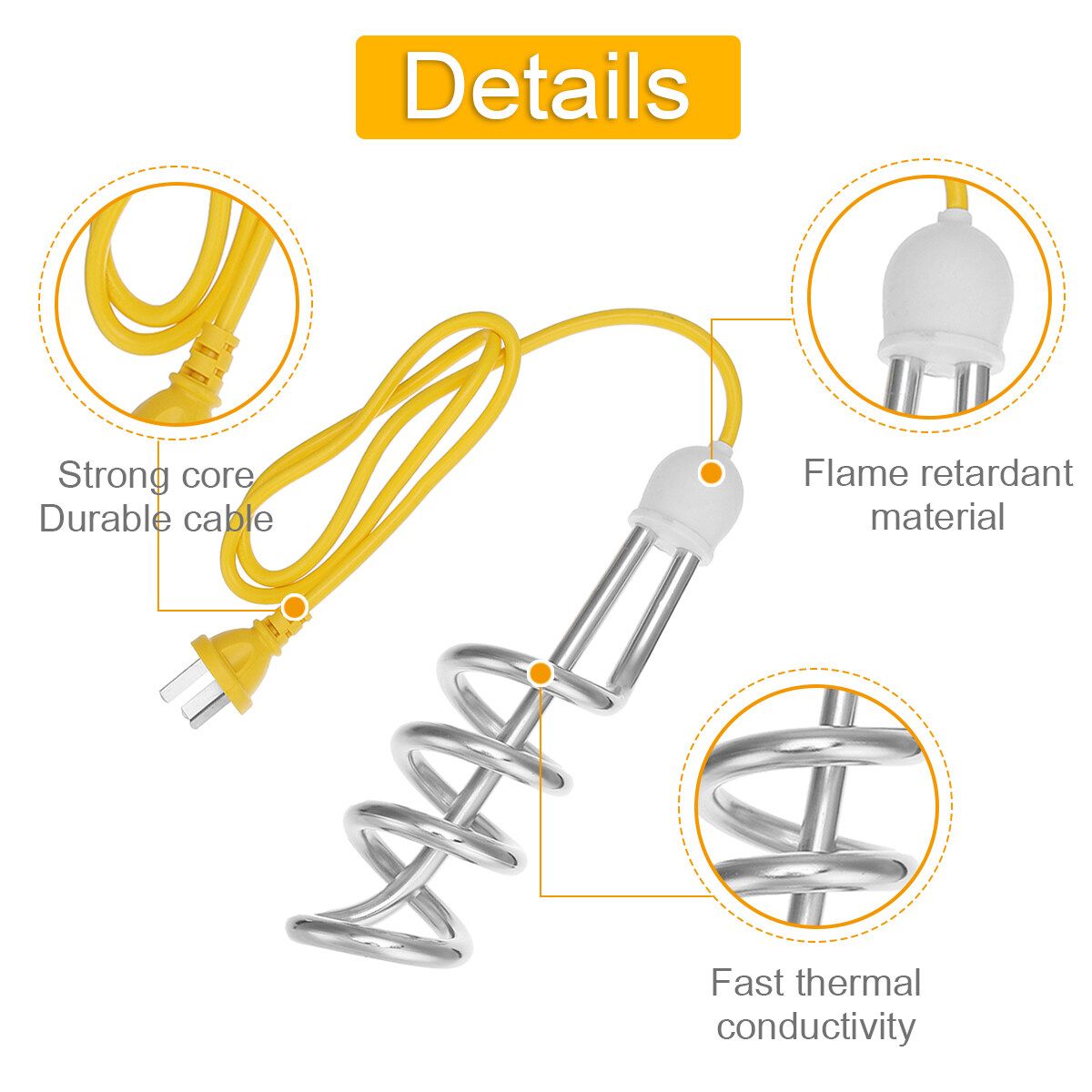 220V 3000W Portable Hot Water Heater Electric Boiler Immersion Heating Rod Bar