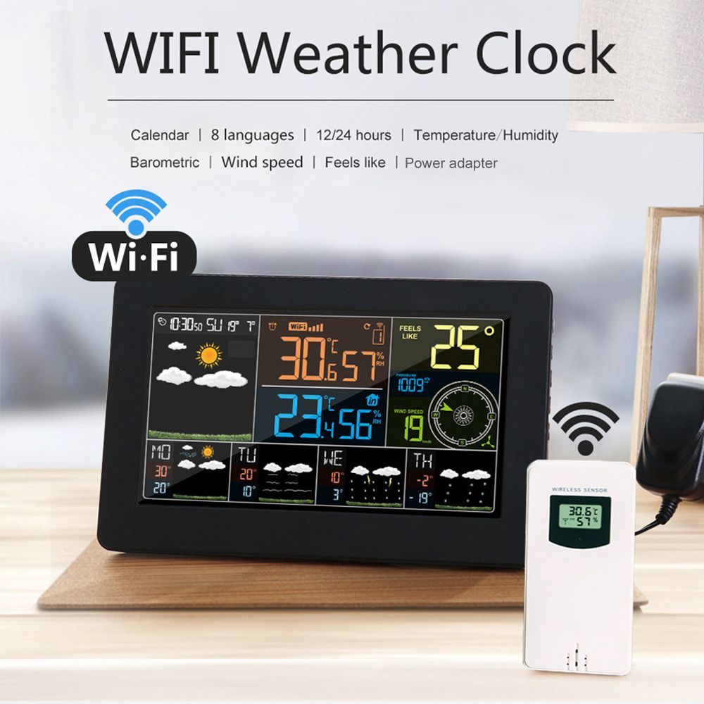 WiFi Weather Station APP Control Smart Weather Monitor Indoor Outdoor Temperature Humidity Barometric Wind Speed Digital Clock