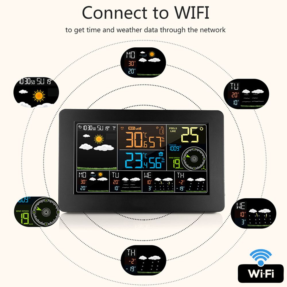 WiFi Weather Station APP Control Smart Weather Monitor Indoor Outdoor Temperature Humidity Barometric Wind Speed Digital Clock